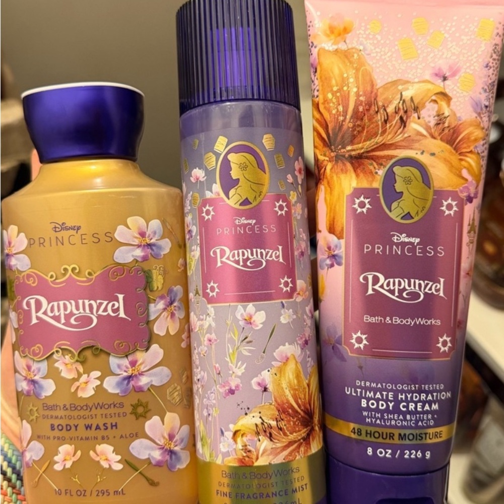 NWT LIMITED RELEASE DISNEY RAPUNZEL BODY CARE TRIO. BODY WASH, LOTION AND MIST